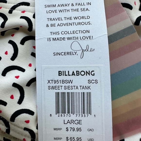 Billabong Sincerely Jules Sweet Siesta Crop Tank Bikini Top Size Large NWT - Picture 12 of 14